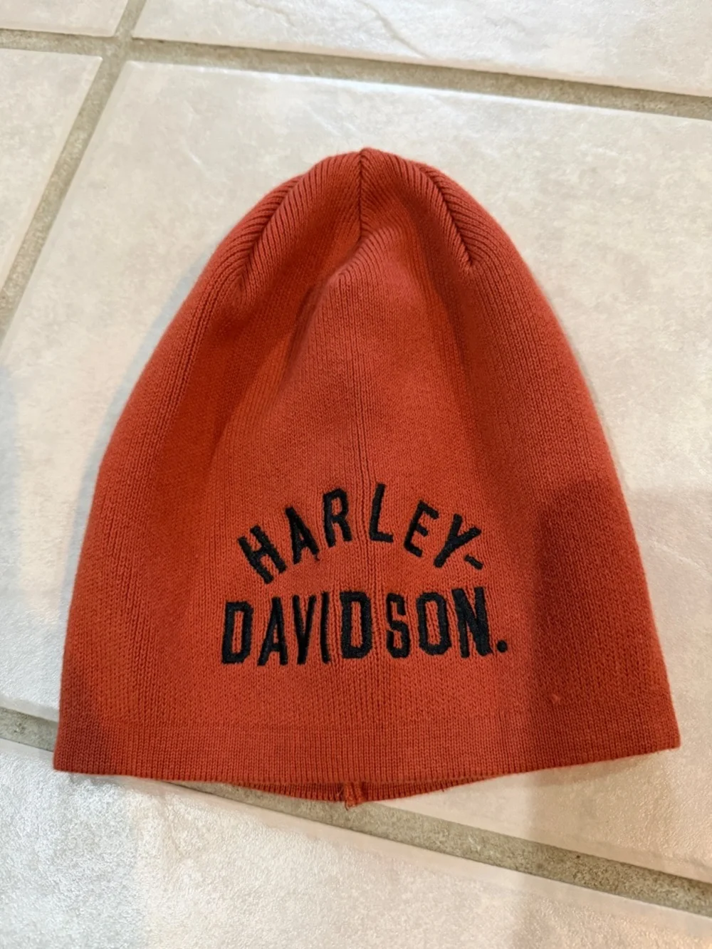 Kids Harley Davidson Orange Knit Hat Beanie Size 4-14 Like New